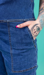 Blue Stone Wash Denim Dungarees - Run & Fly