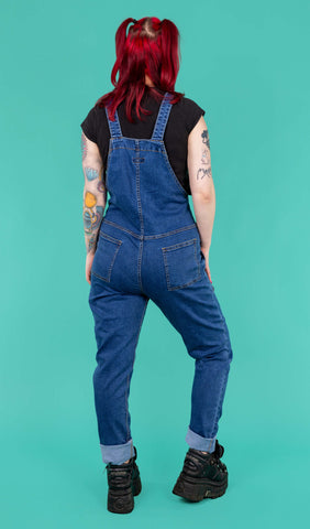 Blue Stone Wash Denim Dungarees - Run & Fly
