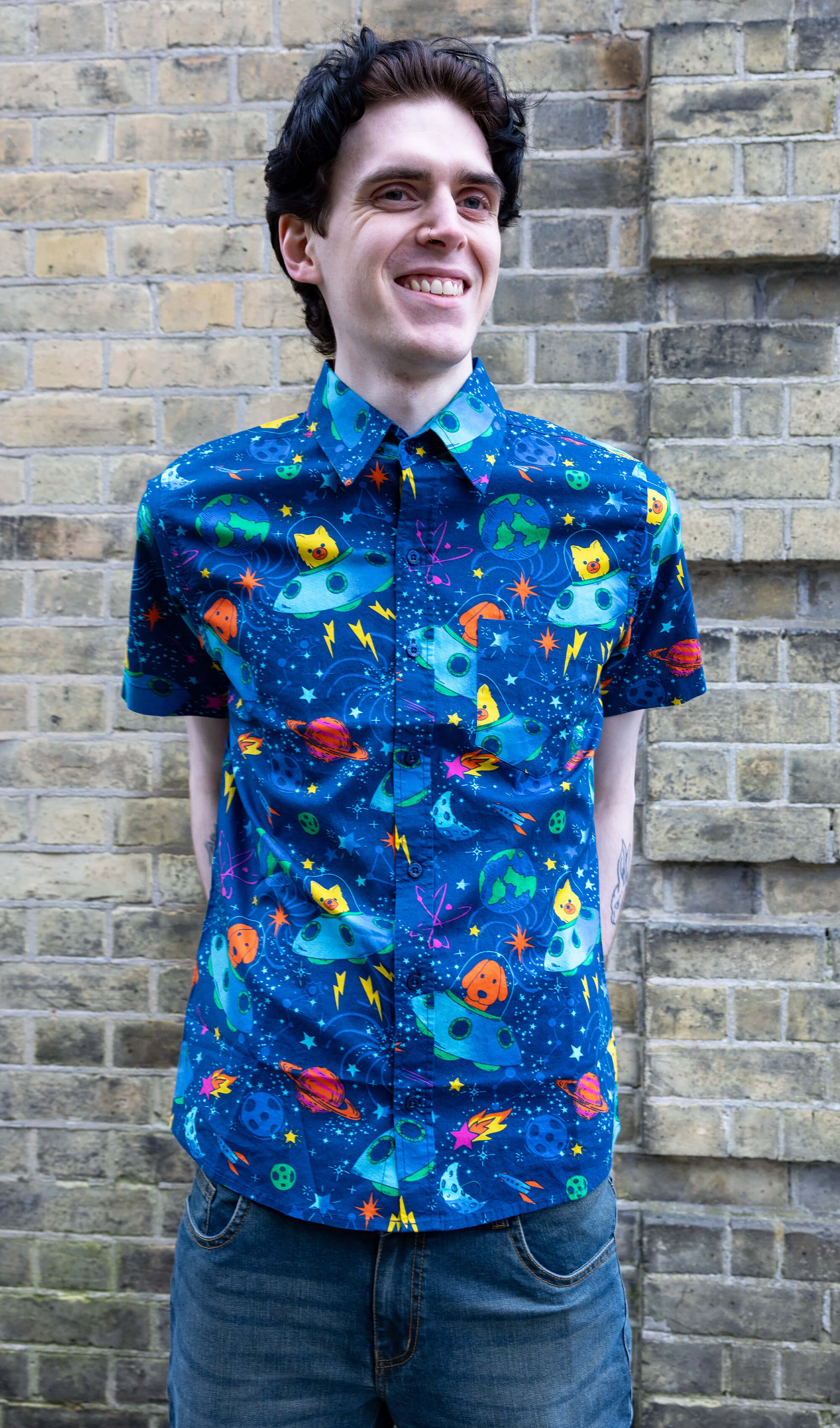 Dogs in Space Short Sleeve Shirt - Run & Fly