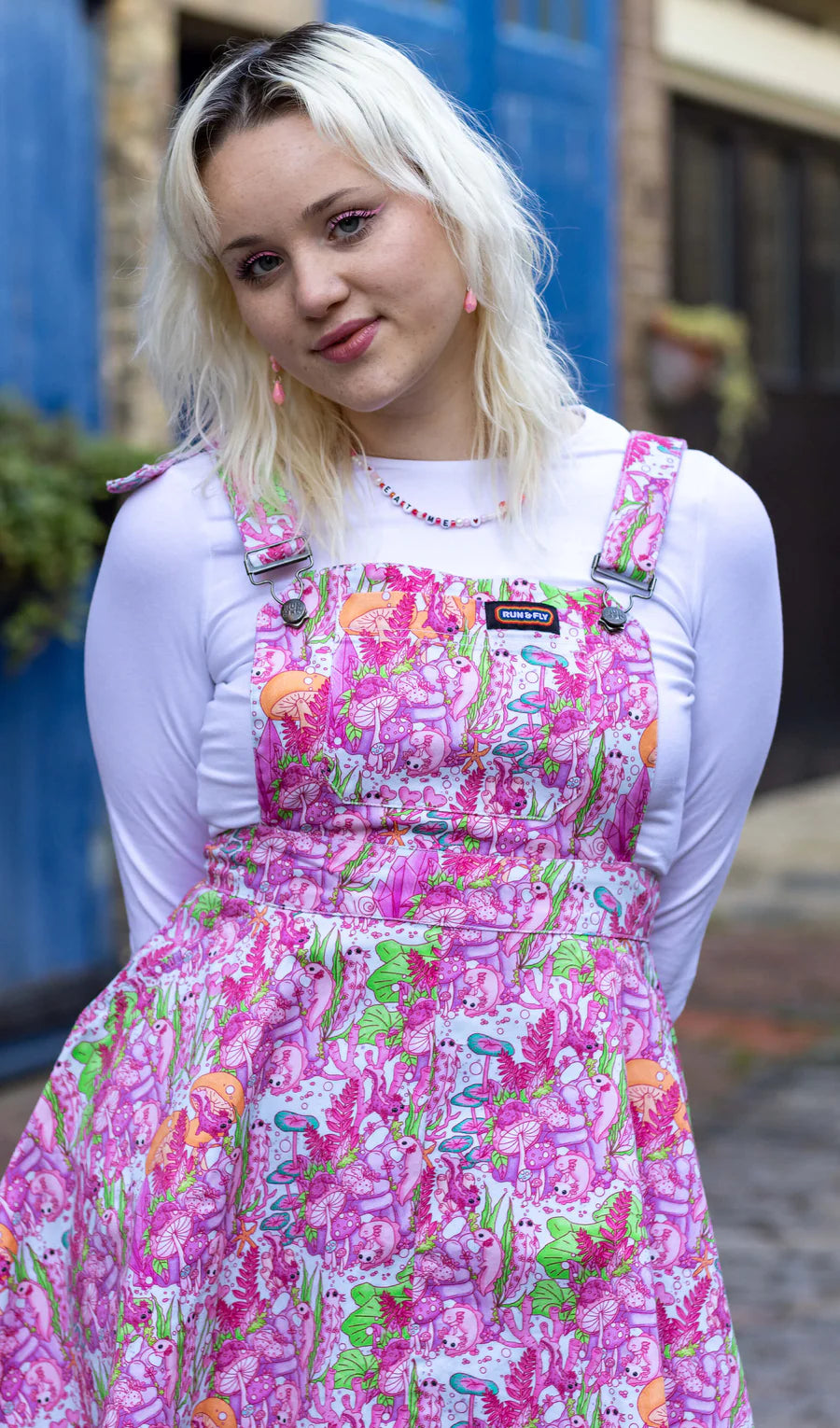 The Mushroom Babes Axolotl Flared Pinafore Dress - Run & Fly