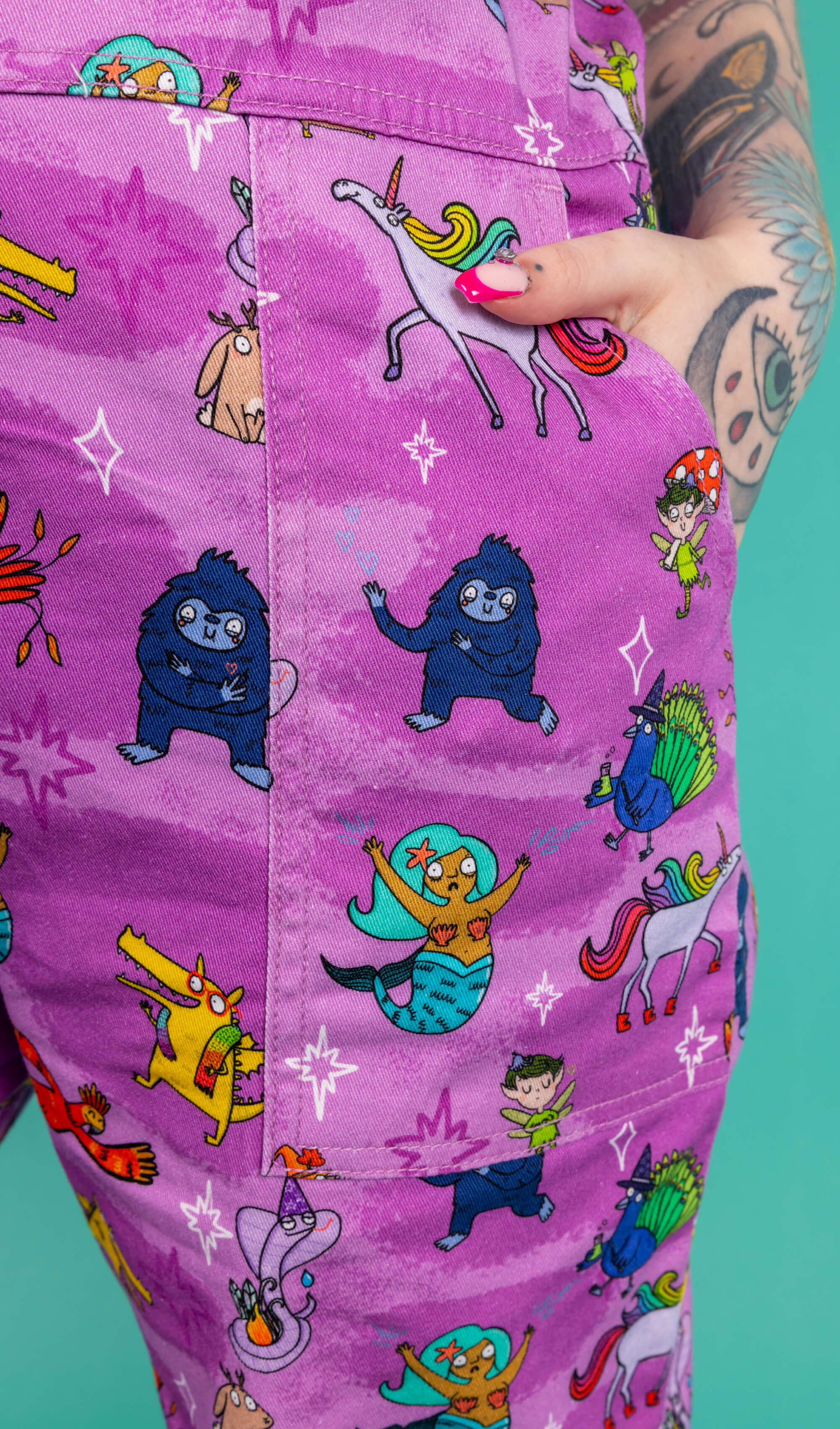 Happiness Enchanters Word Spells Stretch Twill Dungarees - Run & Fly