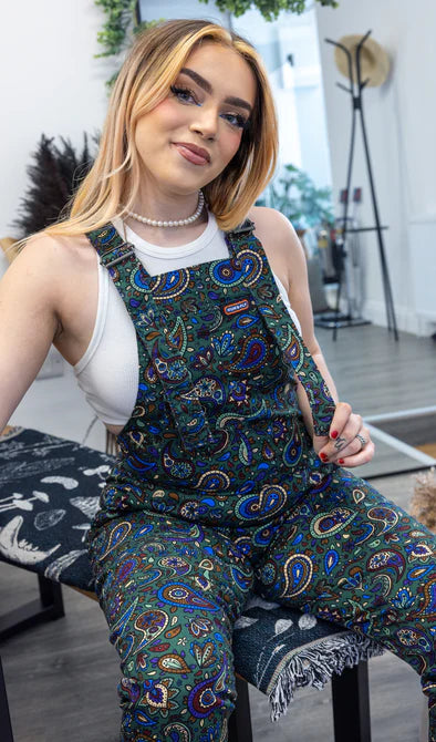 Green Paisley Stretch Twill Dungarees - Run & Fly