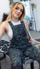 Green Paisley Stretch Twill Dungarees - Run & Fly