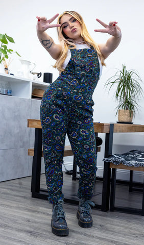 Green Paisley Stretch Twill Dungarees - Run & Fly