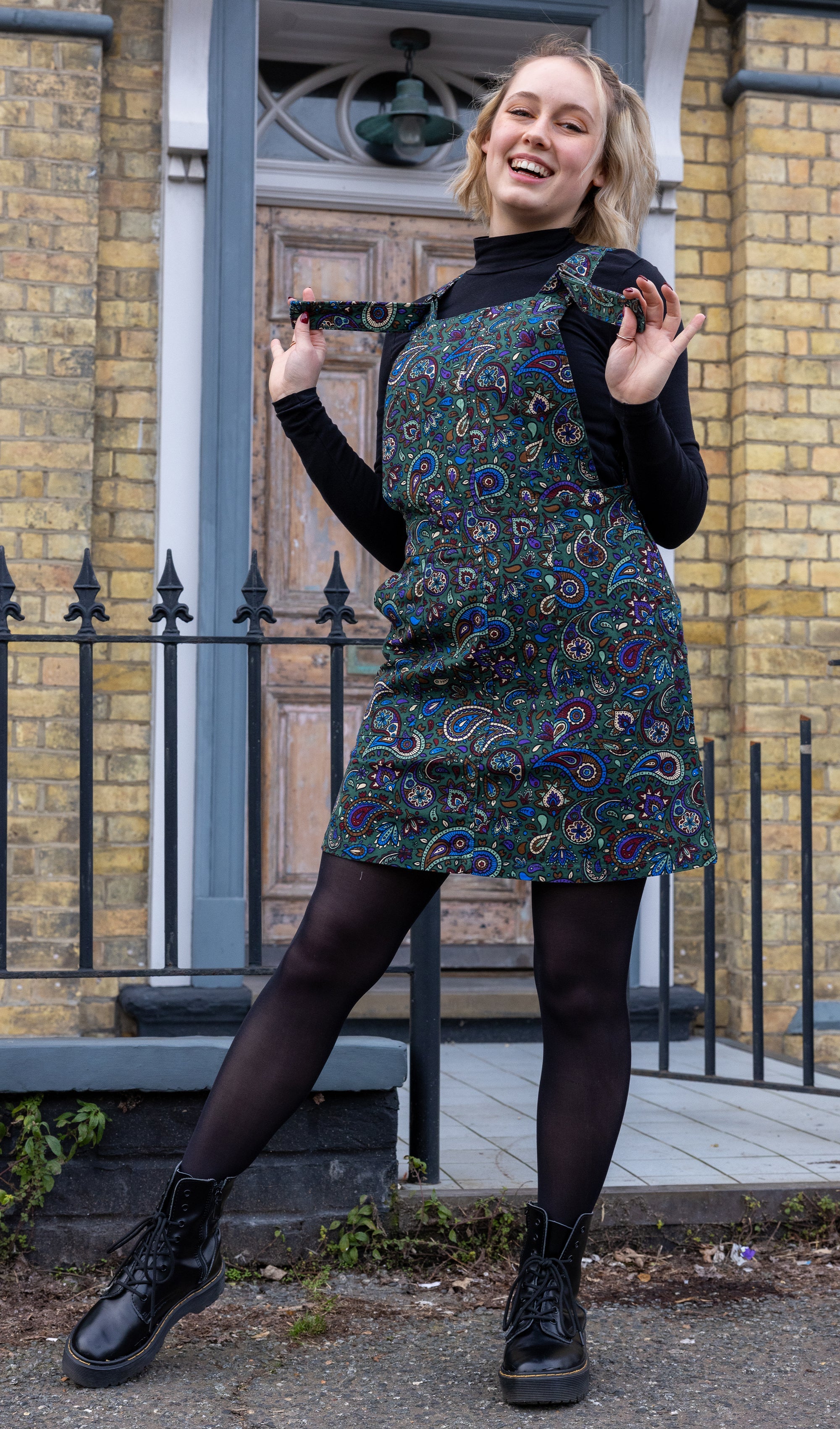 Forest Green Paisley Pinafore - Run & Fly