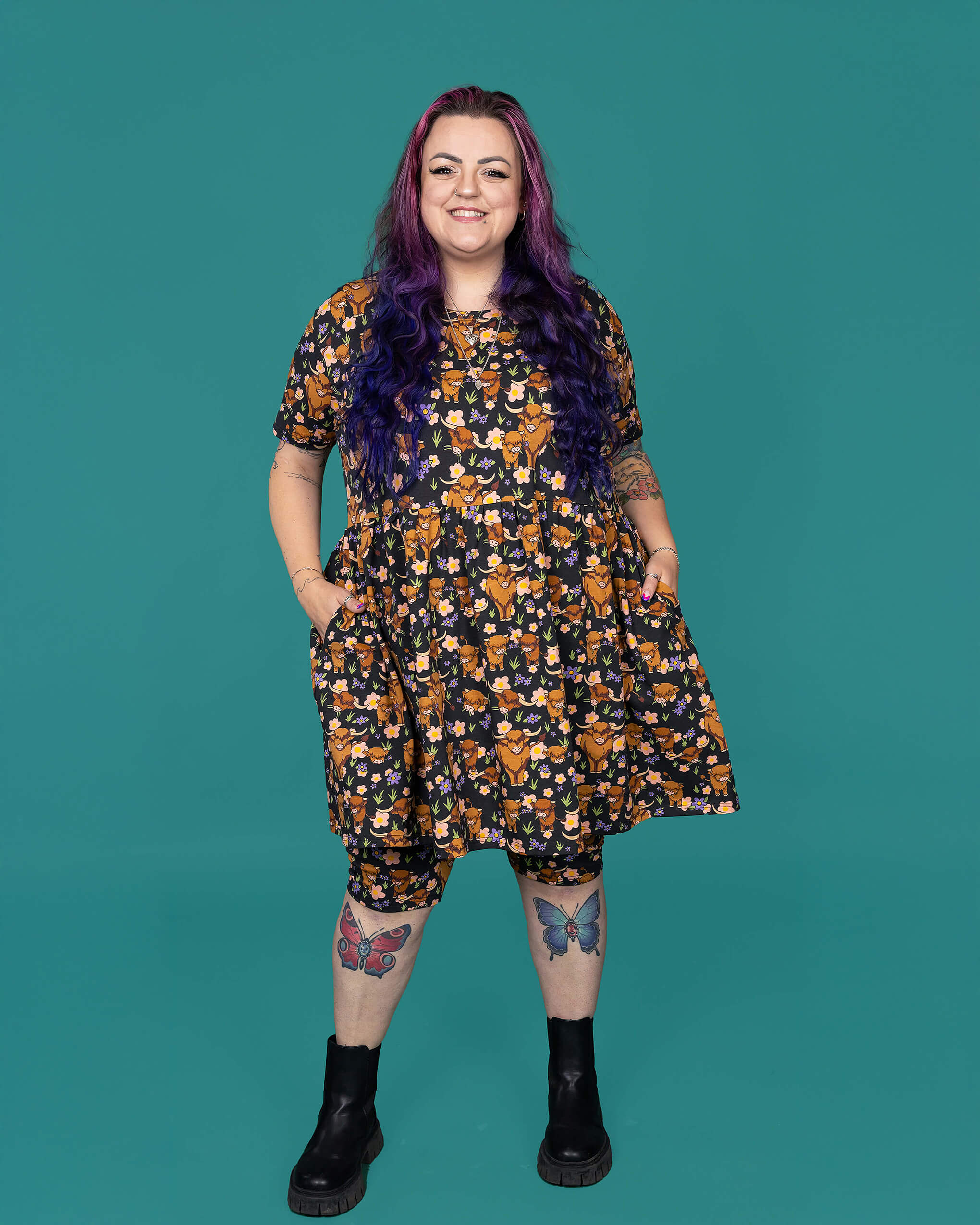 Highland Cows Oversized Smock Dress - Run & Fly