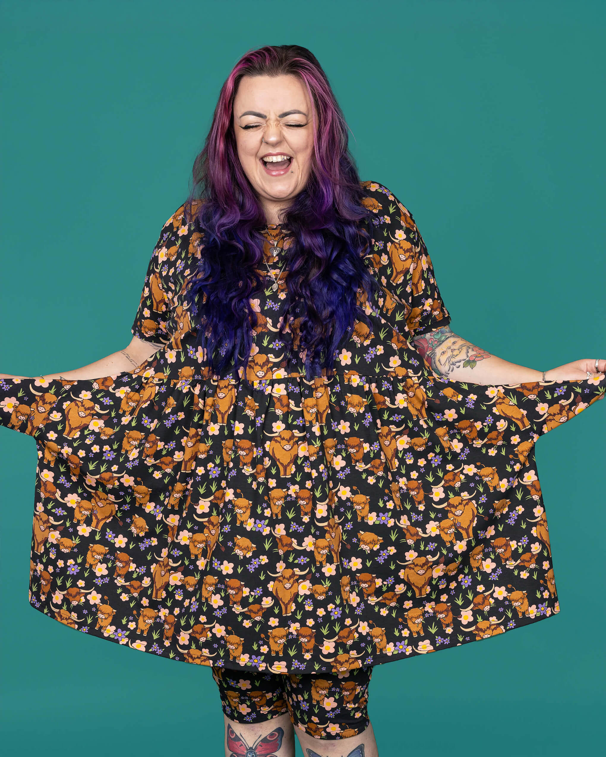 Highland Cows Oversized Smock Dress - Run & Fly