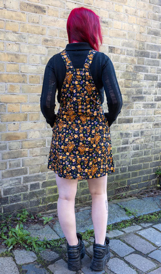 Highland Cows Stretch Twill Pinafore Dress - Run & Fly