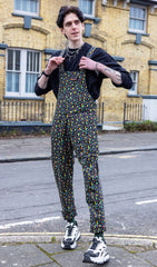 Grey Rainbow Leopard Stretch Dungarees - Run & Fly