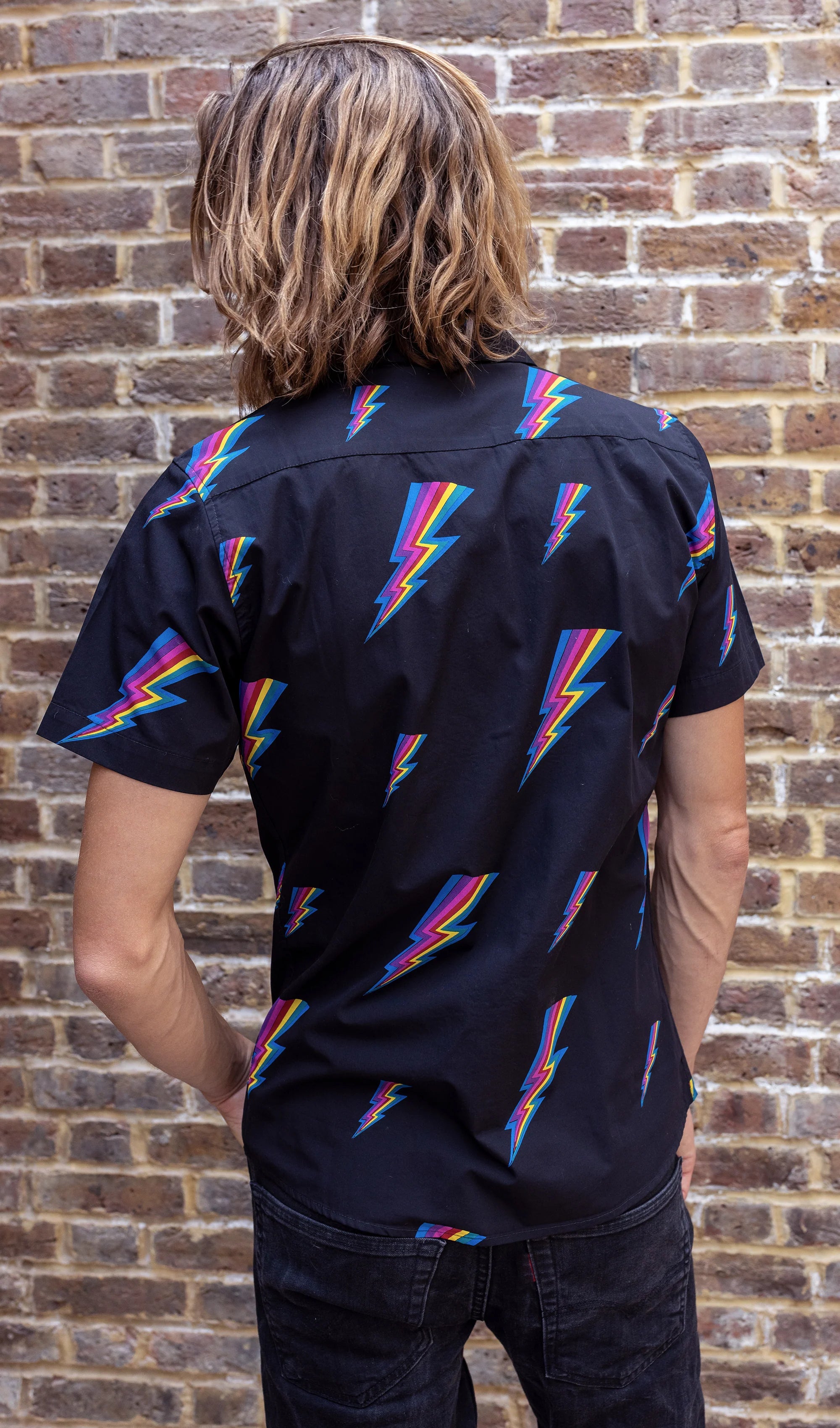 Black Lightning Bolt Short Sleeve Shirt - Run & Fly