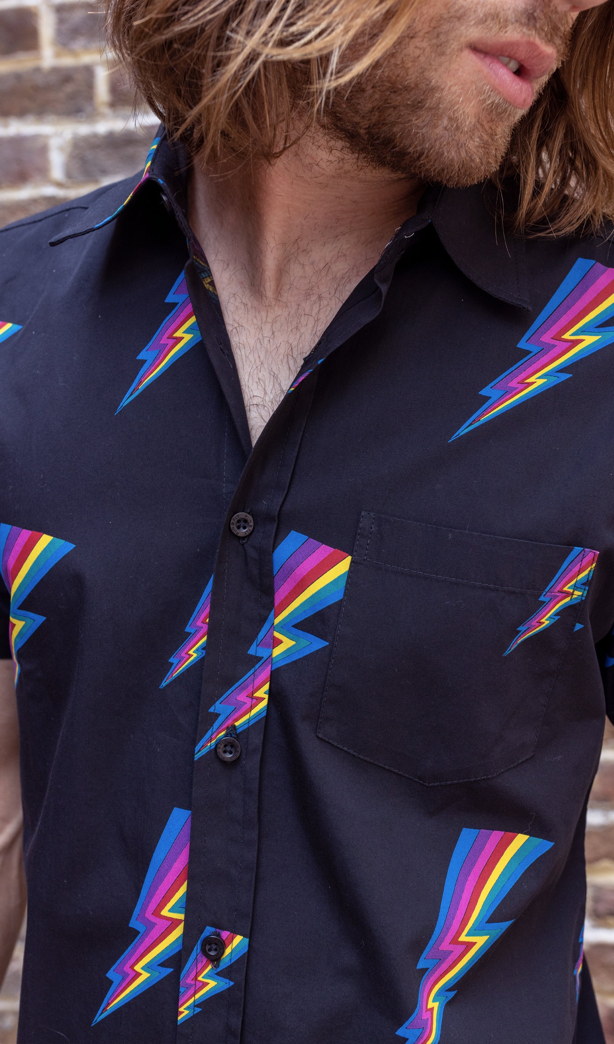Black Lightning Bolt Short Sleeve Shirt - Run & Fly