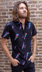 Black Lightning Bolt Short Sleeve Shirt - Run & Fly