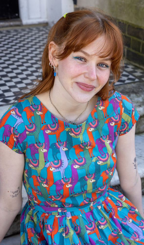 Party Llama Belted Tea Dress with Pockets - Run & Fly