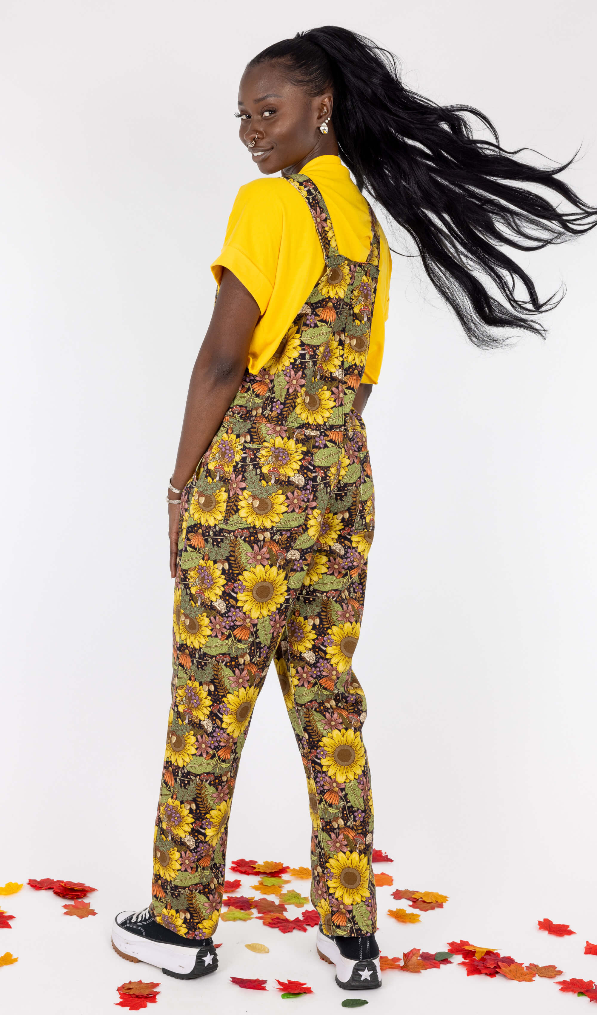 Midnight Blues Sunflower Stretch Twill Dungarees - Run & Fly