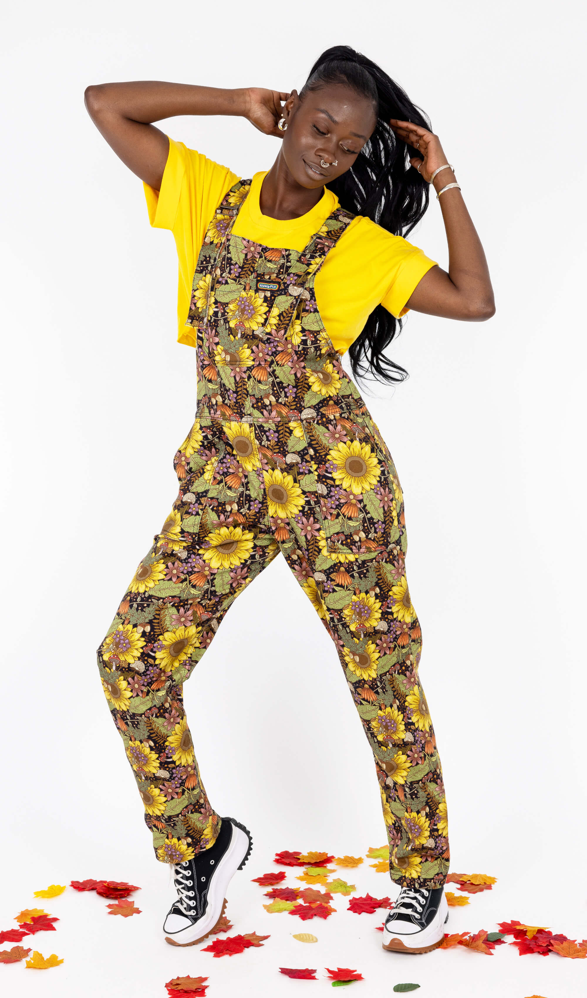 Midnight Blues Sunflower Stretch Twill Dungarees - Run & Fly