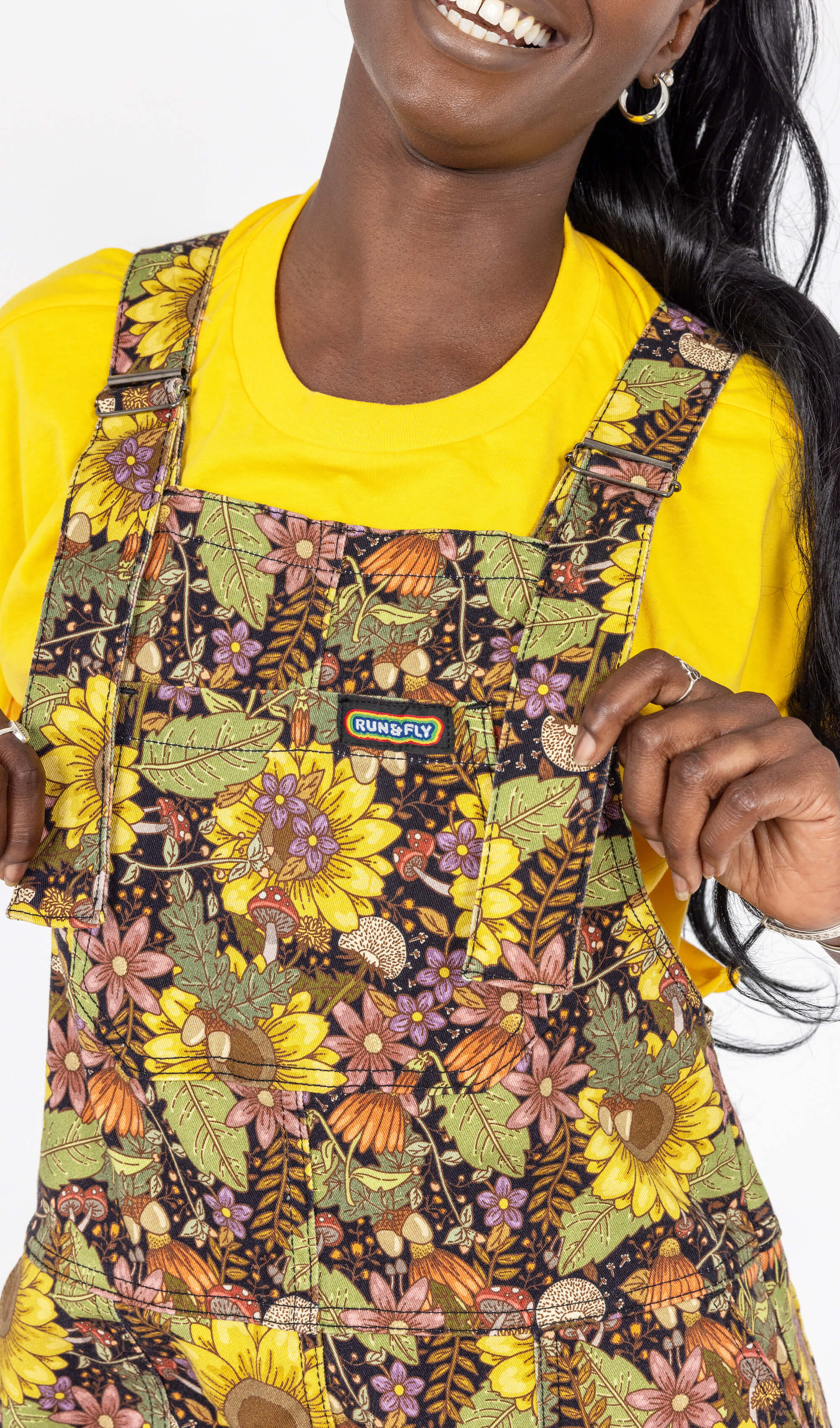 Midnight Blues Sunflower Stretch Twill Dungarees - Run & Fly