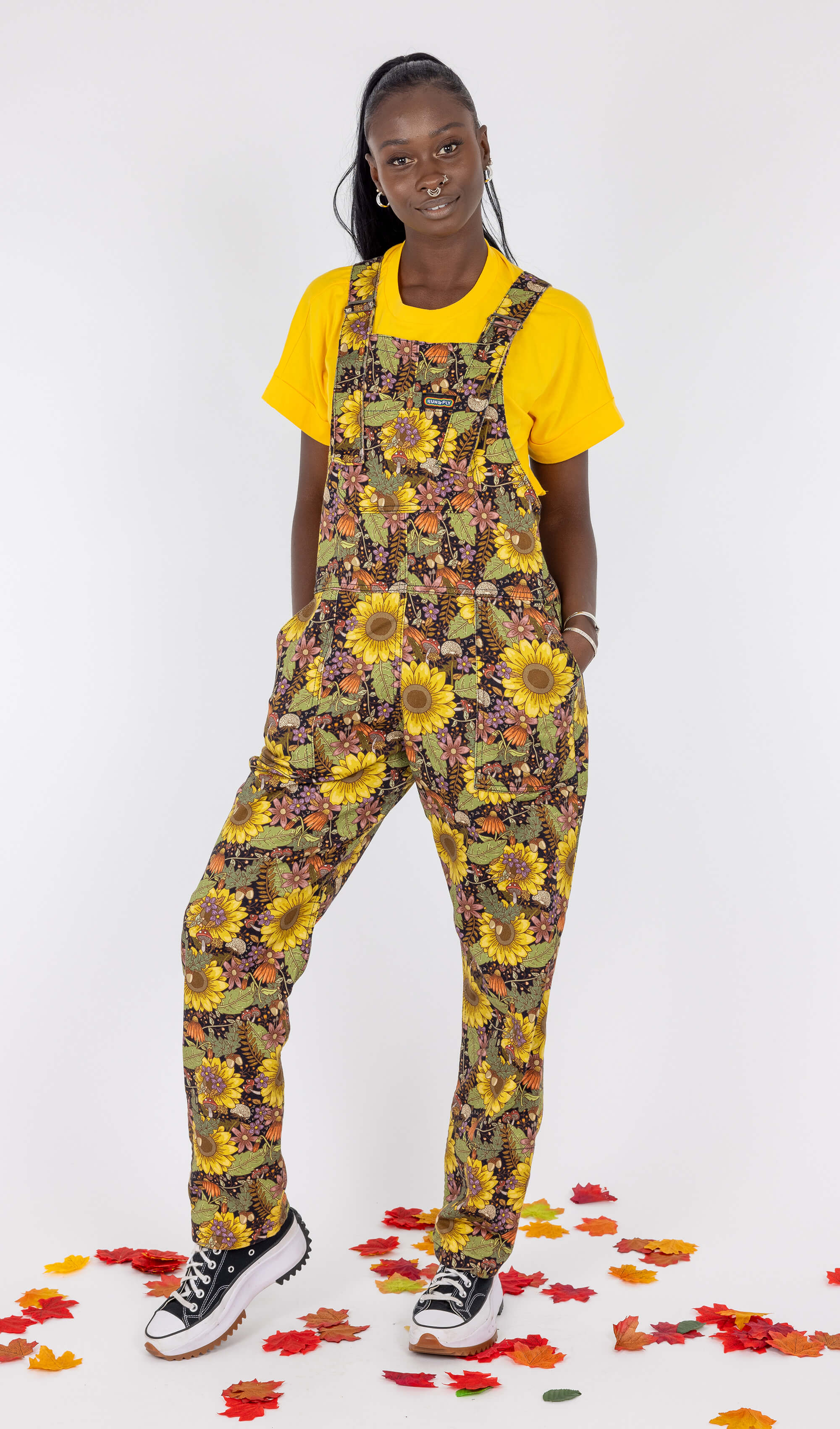Midnight Blues Sunflower Stretch Twill Dungarees - Run & Fly
