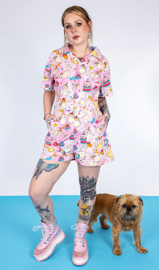 Run & Fly x The Mushroom Babes Party Cats Stretch Playsuit - Run & Fly