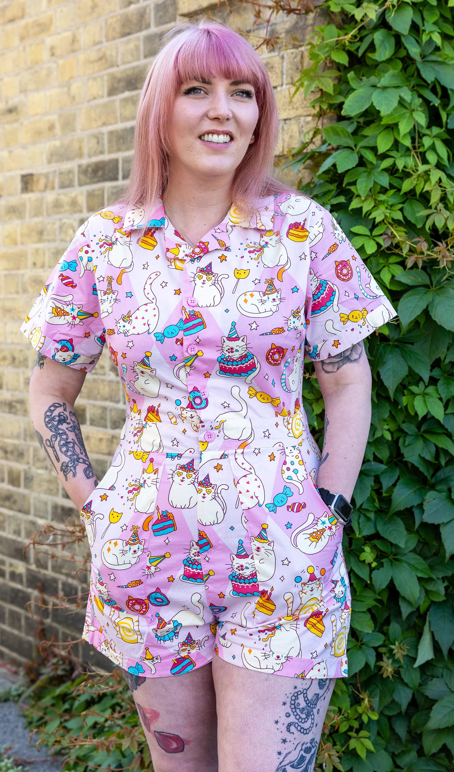 Run & Fly x The Mushroom Babes Party Cats Stretch Playsuit - Run & Fly