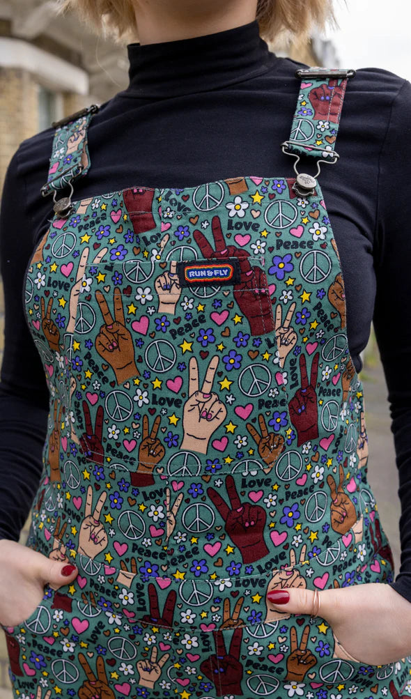 Peace and Love Stretch Skinny Flared Dungarees - Run & Fly
