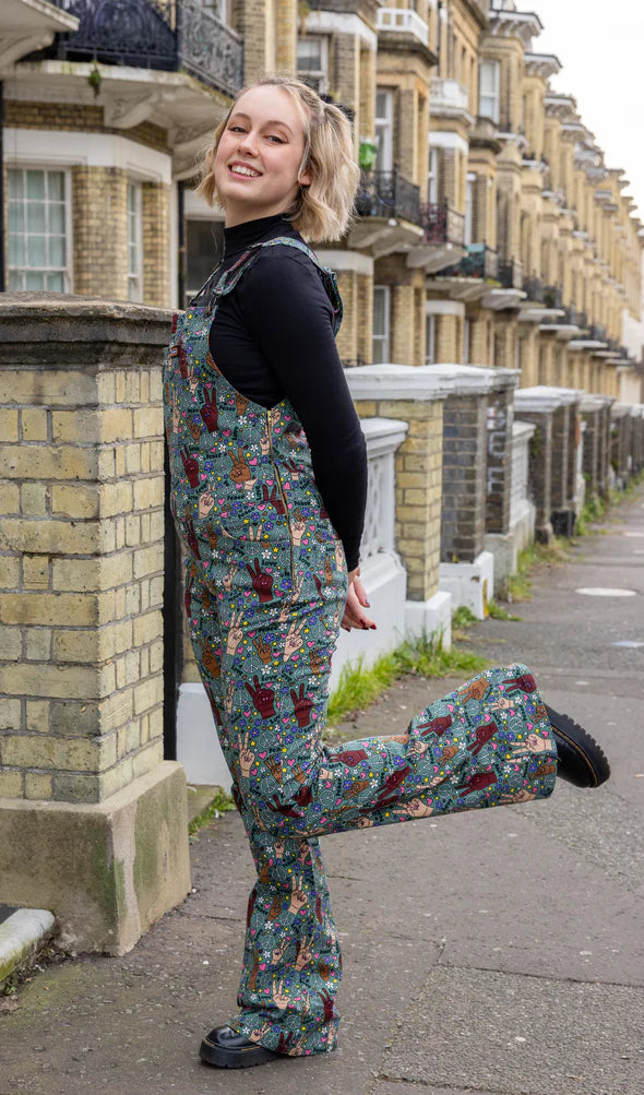 Peace and Love Stretch Skinny Flared Dungarees - Run & Fly