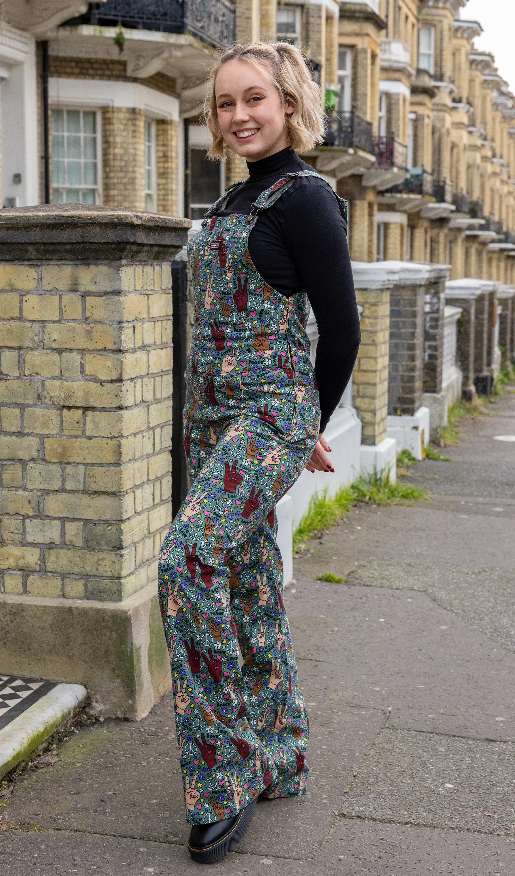 Peace and Love Stretch Skinny Flared Dungarees - Run & Fly