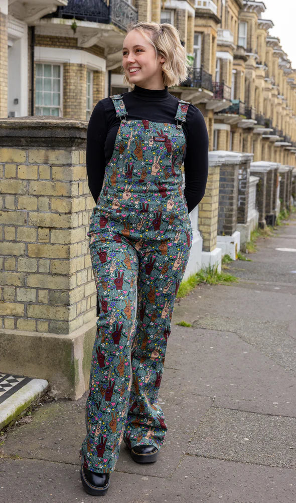 Peace and Love Stretch Skinny Flared Dungarees - Run & Fly