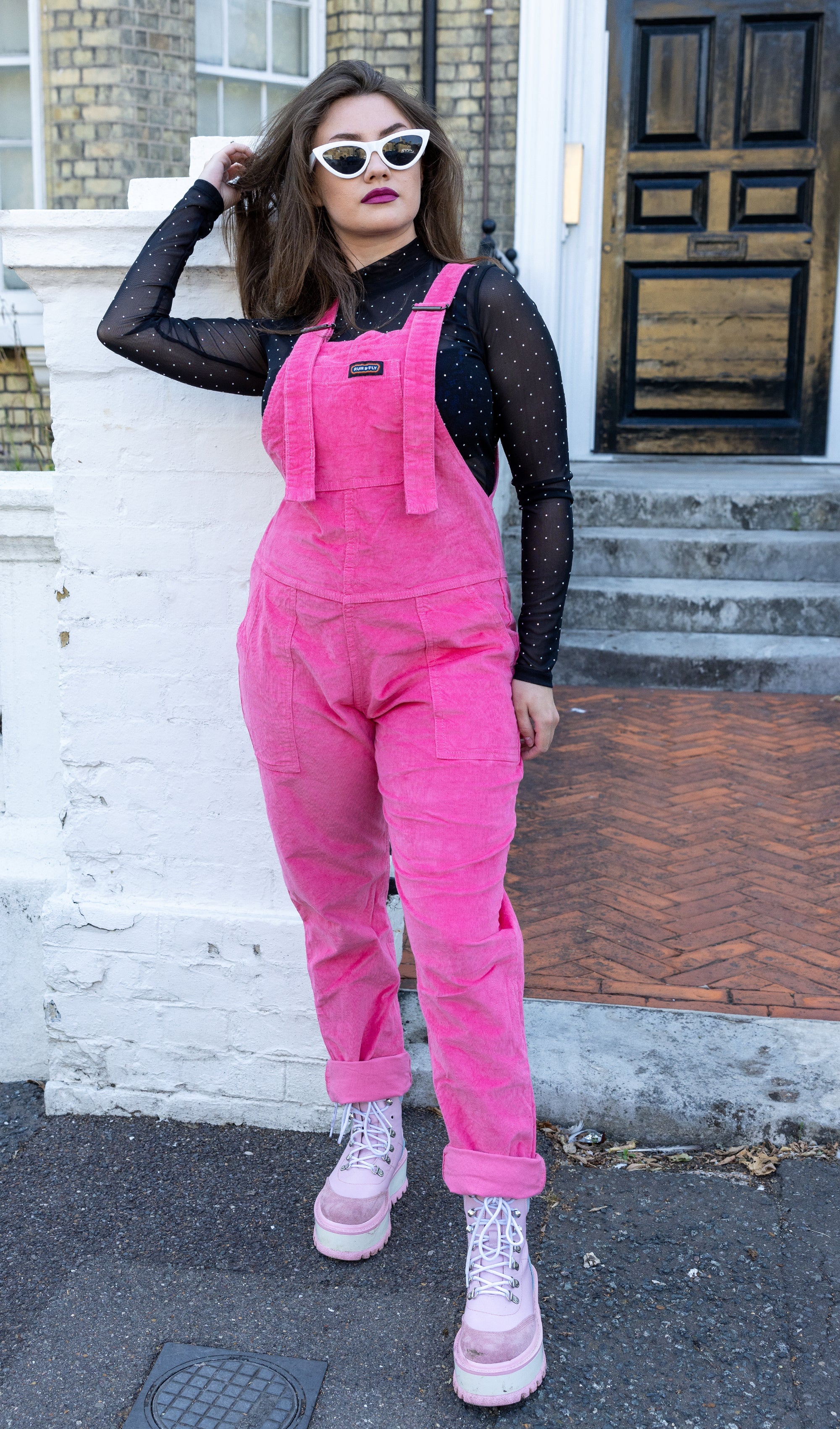 Pink Stretch Corduroy Dungarees - Run & Fly