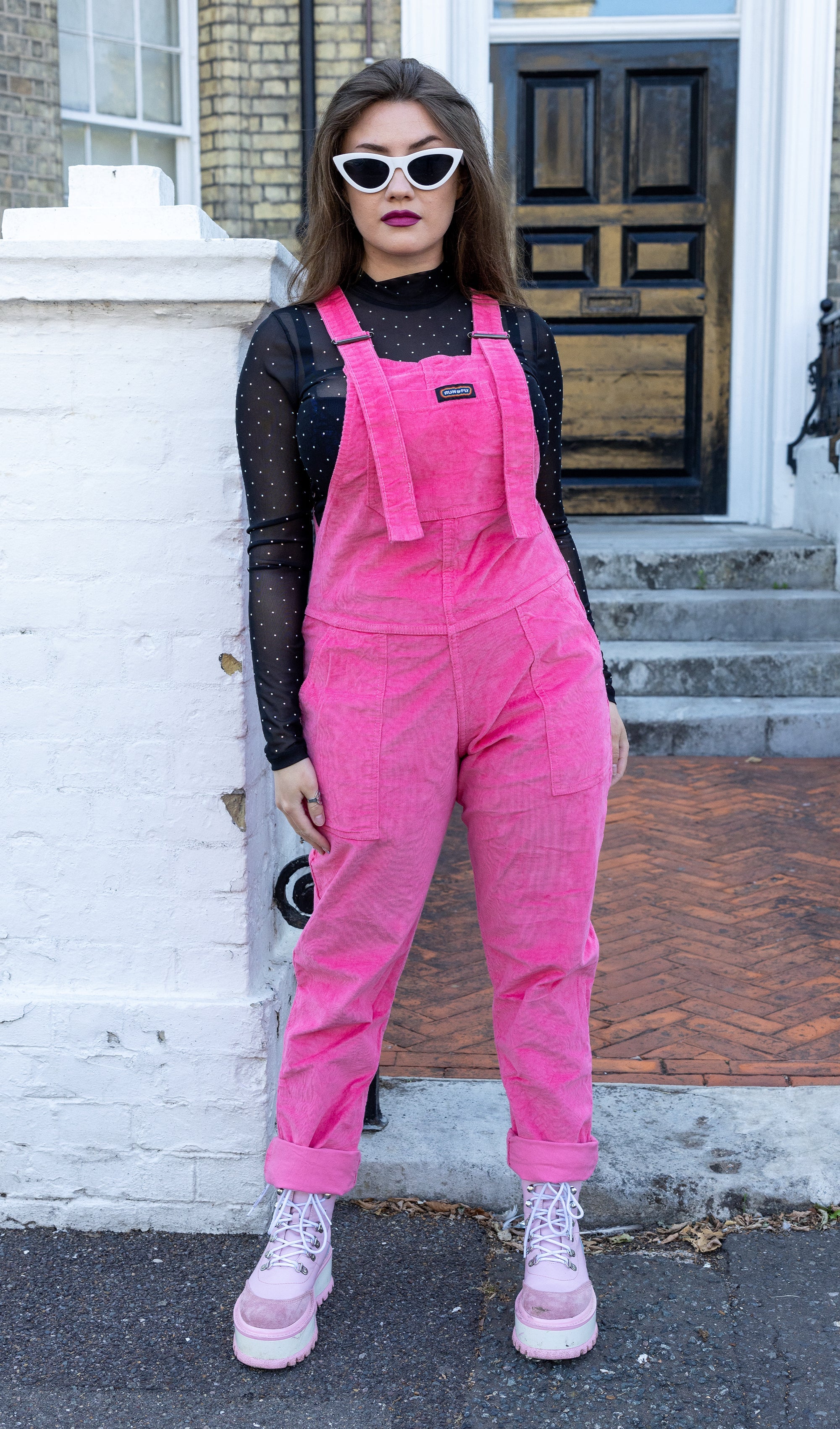 Pink Stretch Corduroy Dungarees - Run & Fly