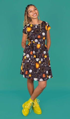 Katie Abey Solar Witch Stretch Belted Tea Dress with Pockets - Run & Fly