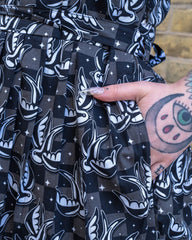 Checkerboard Swallow Stretch Belted Tea Dress with Pockets - Run & Fly