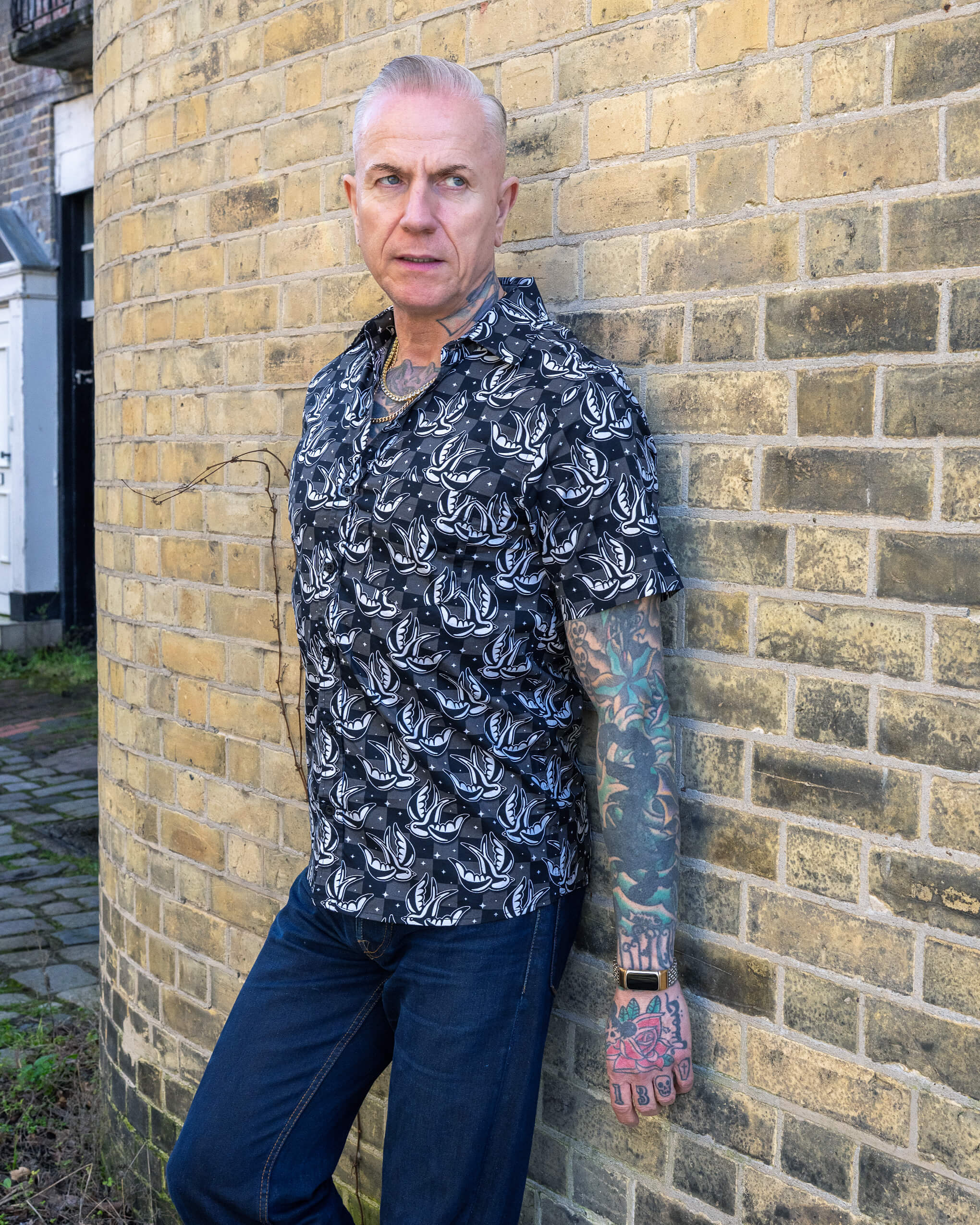 Checkerboard Swallow Short Sleeve Shirt - Run & Fly