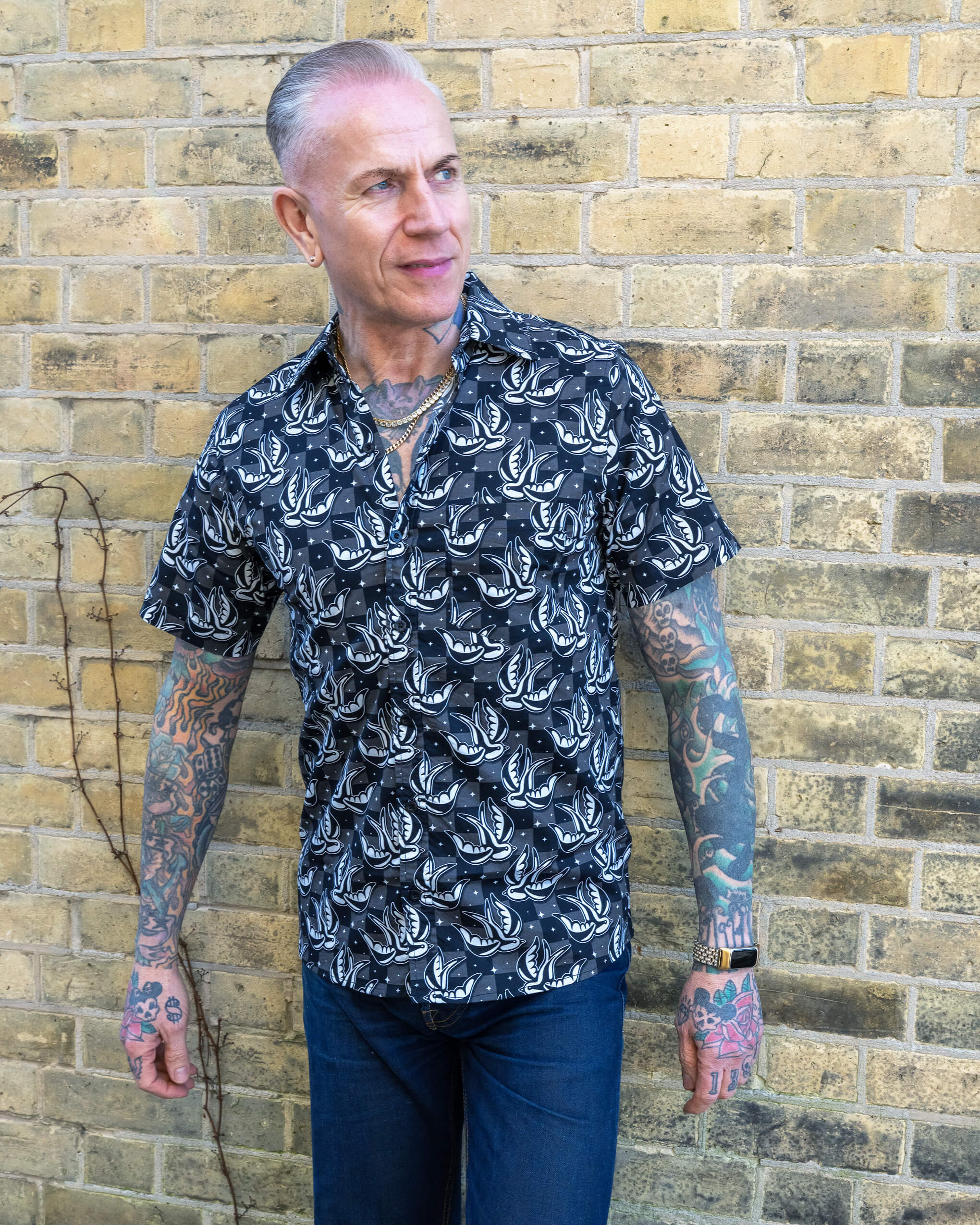 Checkerboard Swallow Short Sleeve Shirt - Run & Fly