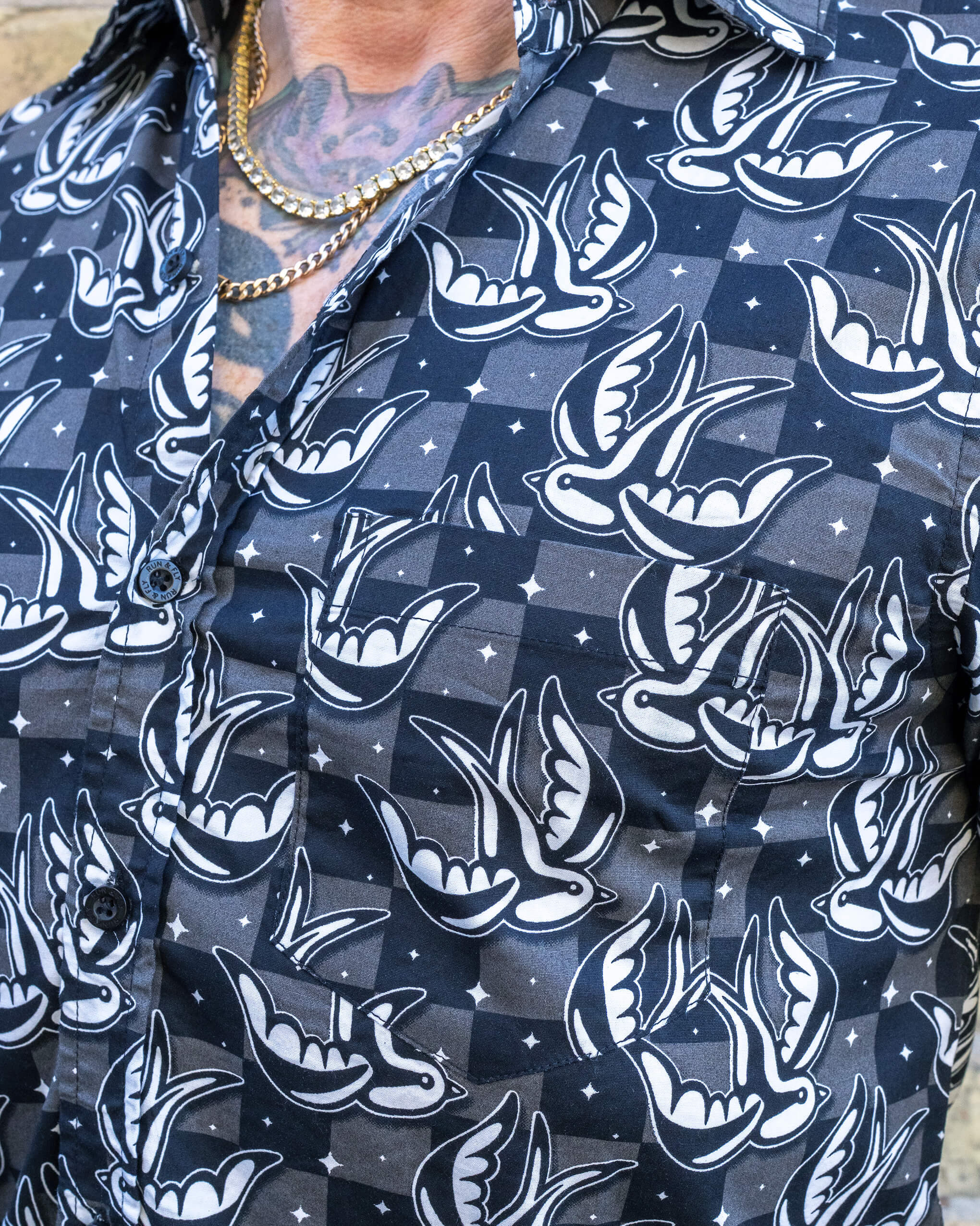 Checkerboard Swallow Short Sleeve Shirt - Run & Fly