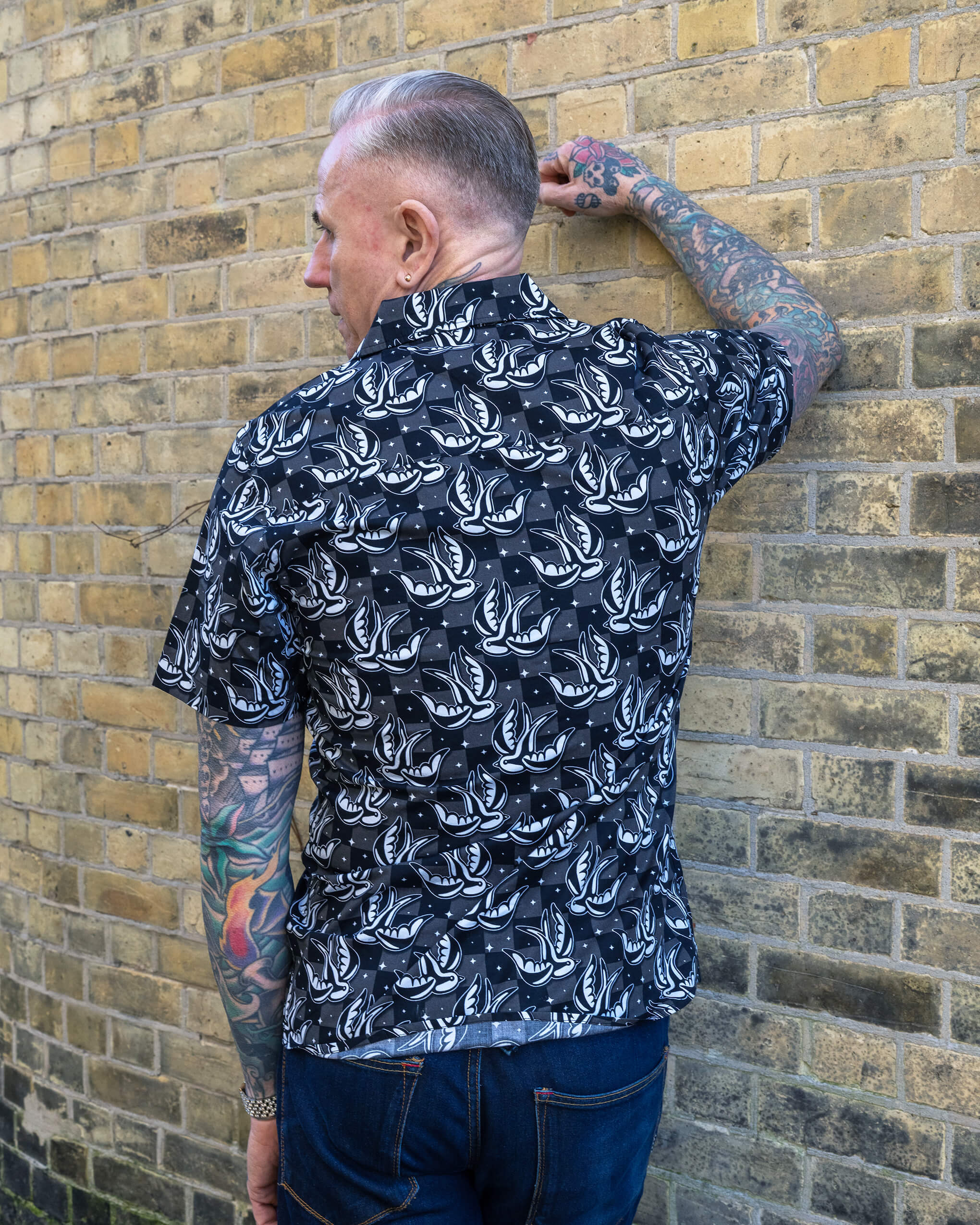 Checkerboard Swallow Short Sleeve Shirt - Run & Fly