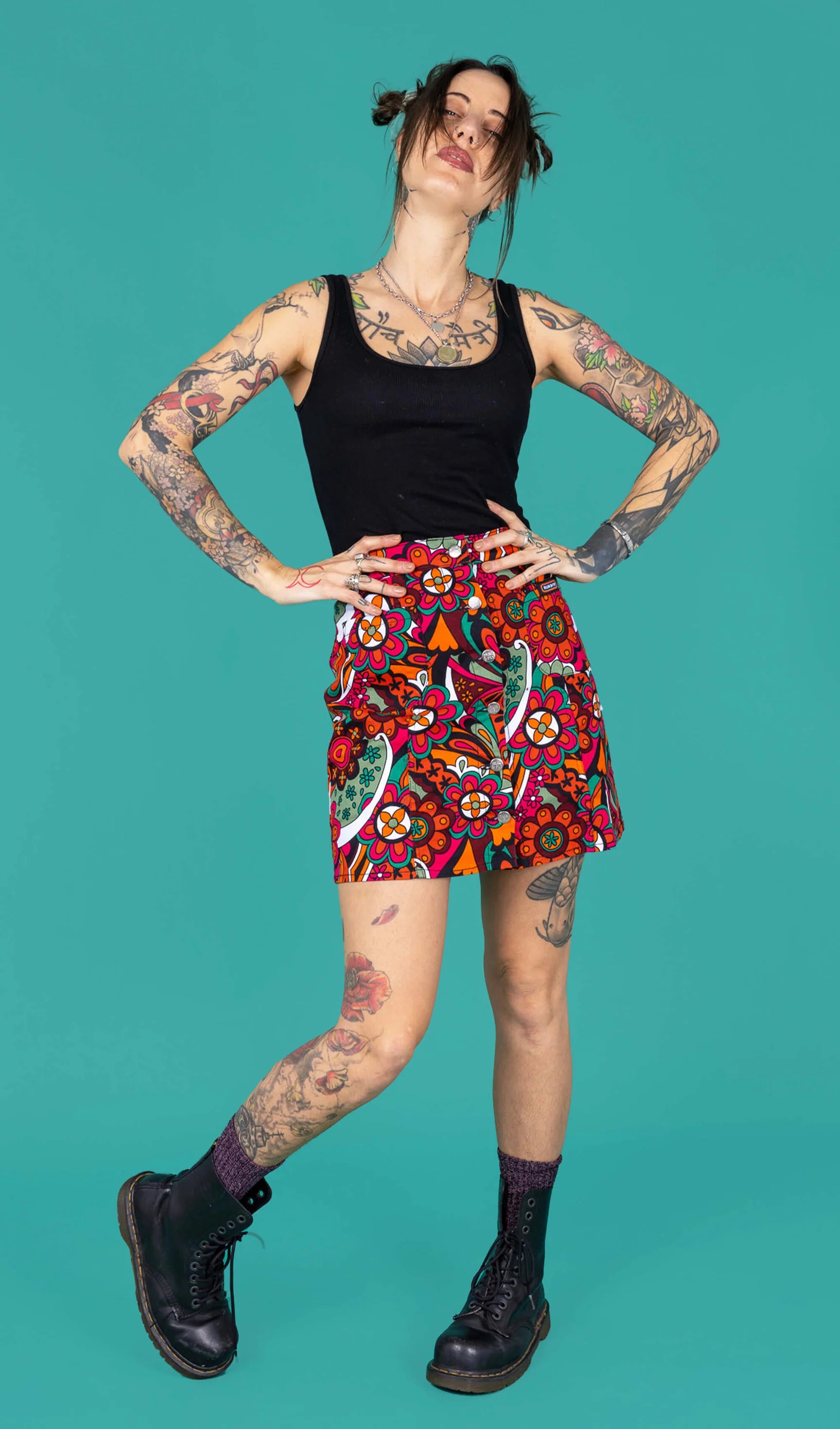 Swirly Floral A Line Skirt - Run & Fly