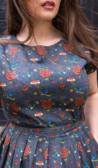 Retro Old School Tattoo Print Tea Dress with Pockets - Run & Fly