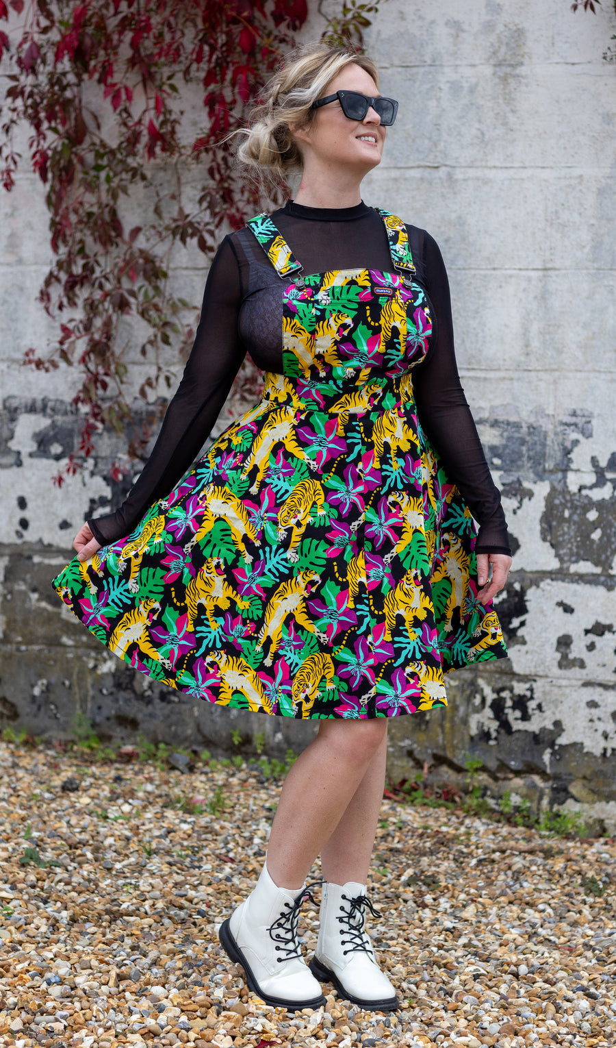 Black Tiger Lily Flared Pinafore - Run & Fly