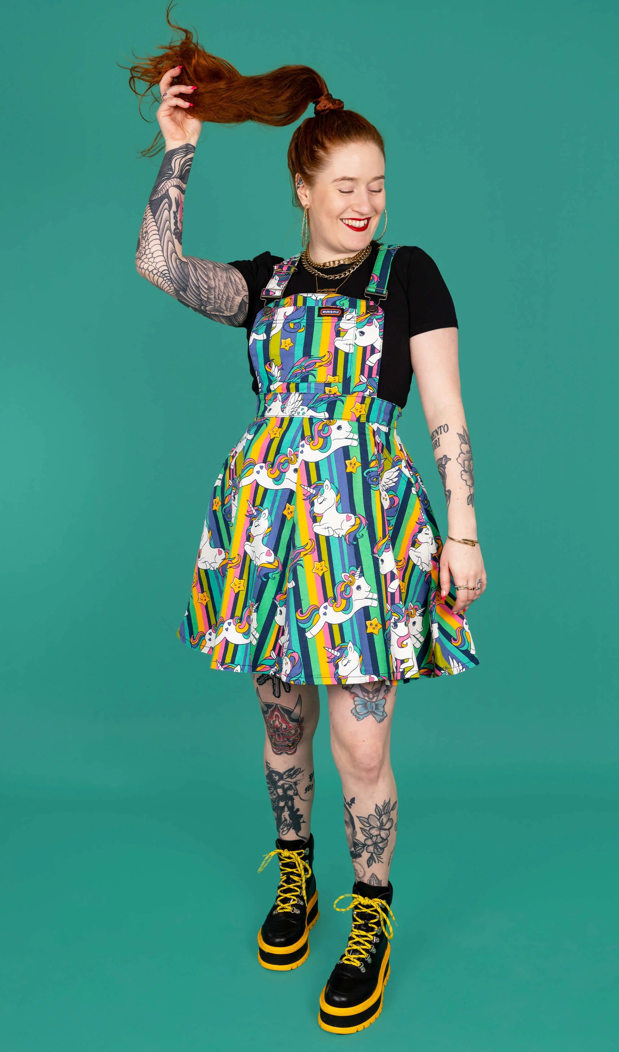Unicorn Stripes Flared Pinafore Dress - Run & Fly