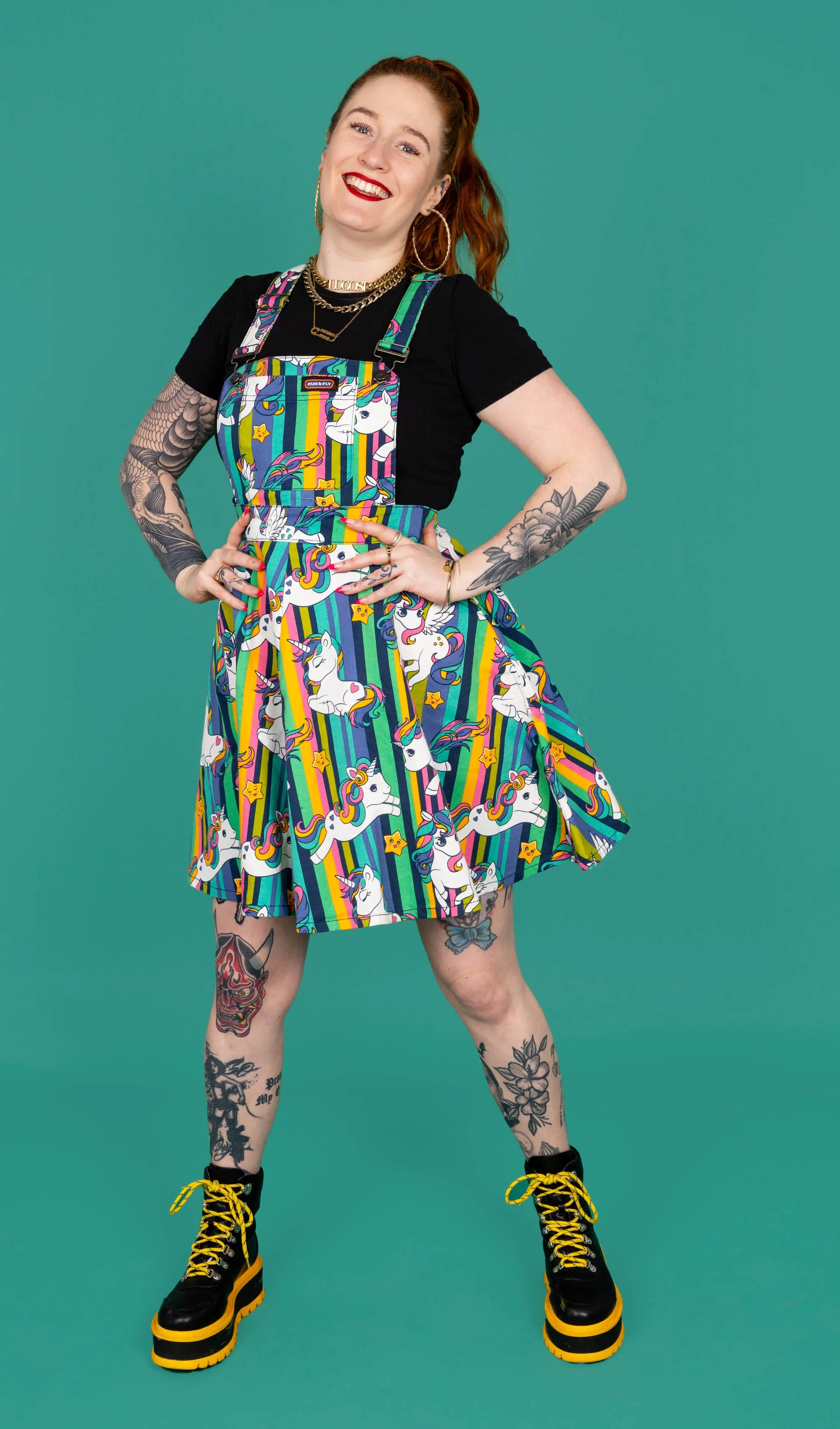 Unicorn Stripes Flared Pinafore Dress - Run & Fly