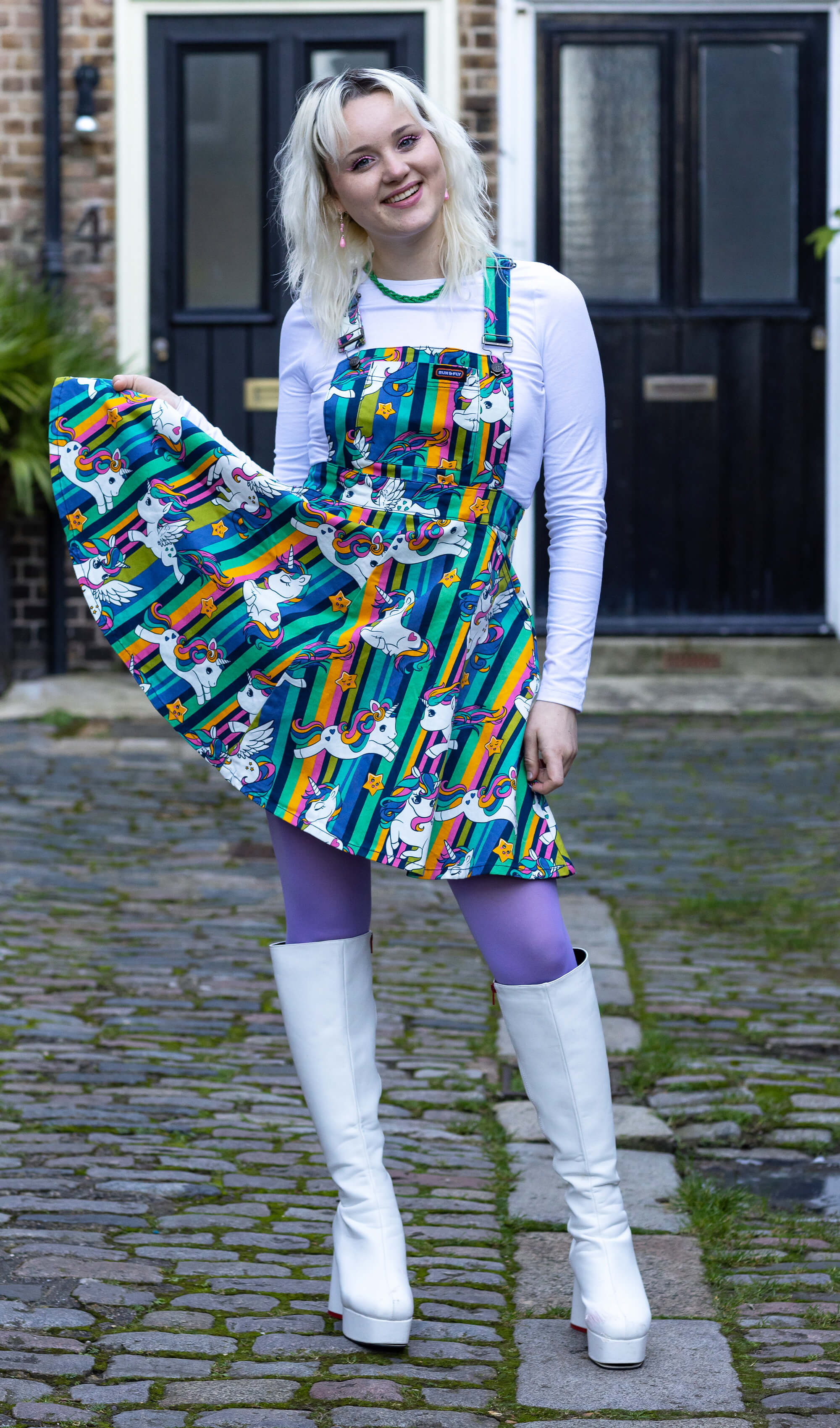 Unicorn Stripes Flared Pinafore Dress - Run & Fly