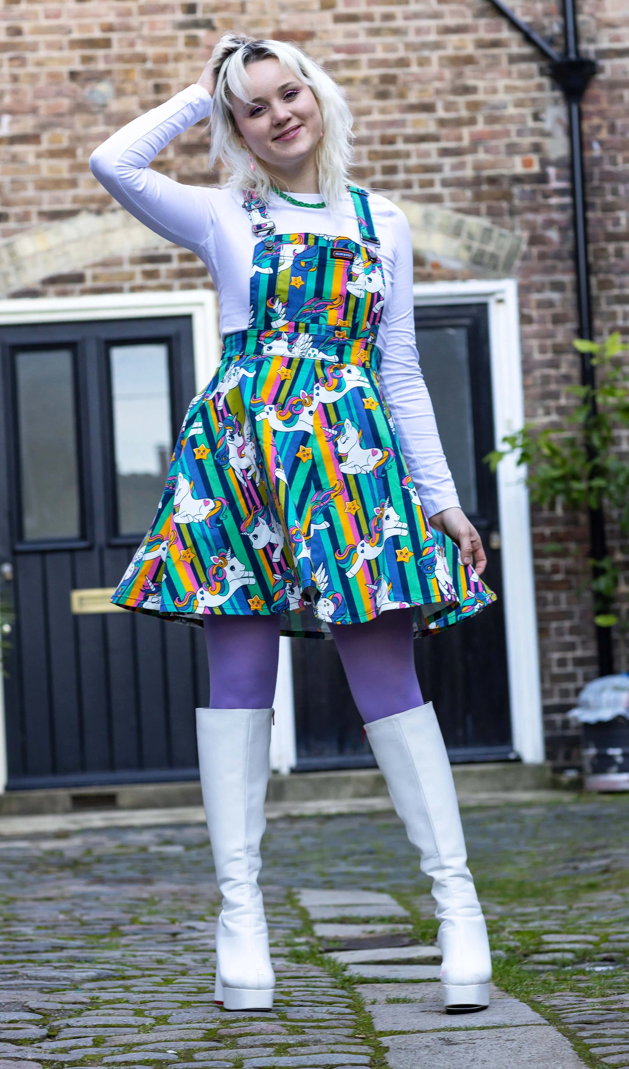 Unicorn Stripes Flared Pinafore Dress - Run & Fly
