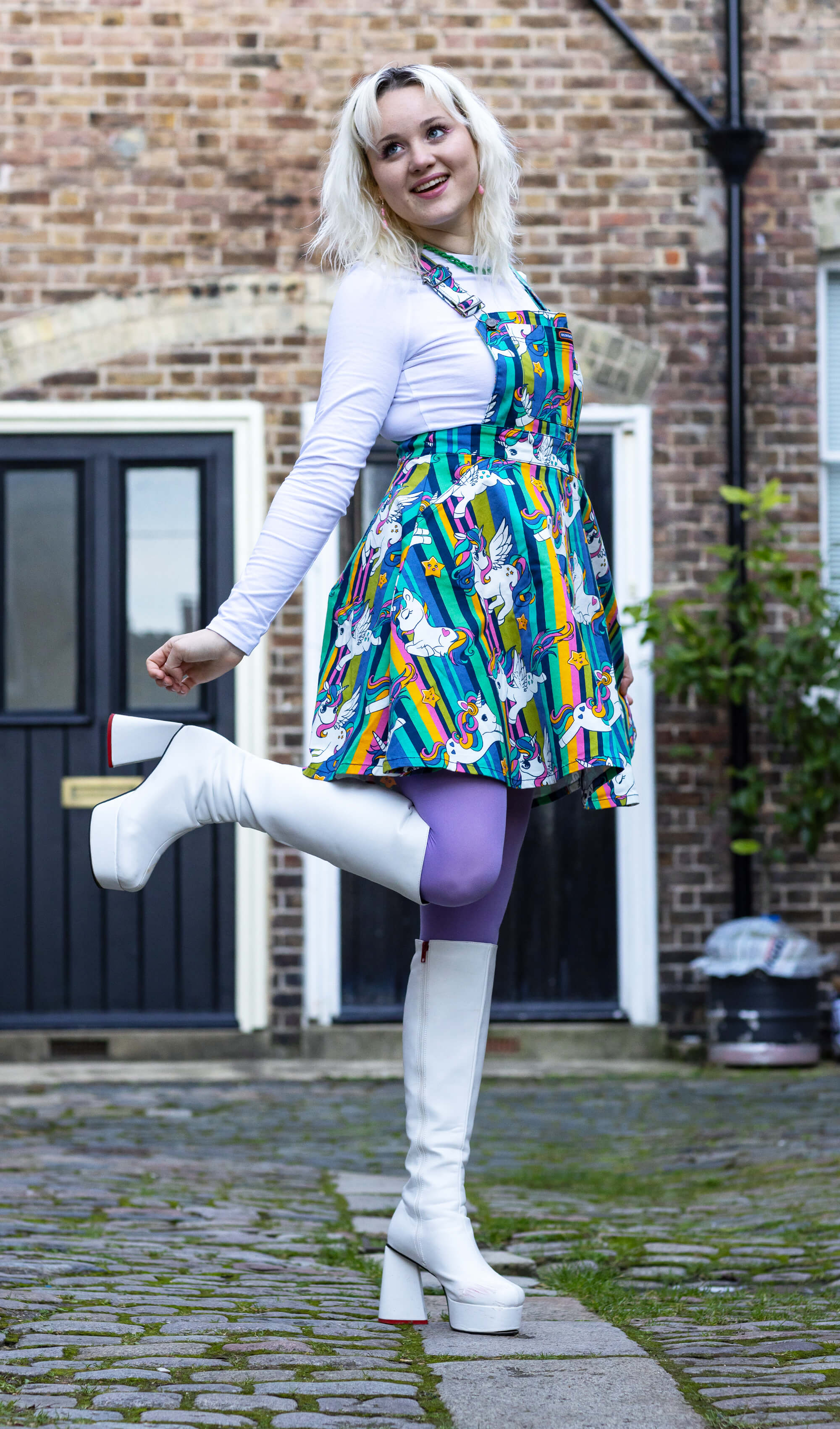 Unicorn Stripes Flared Pinafore Dress - Run & Fly