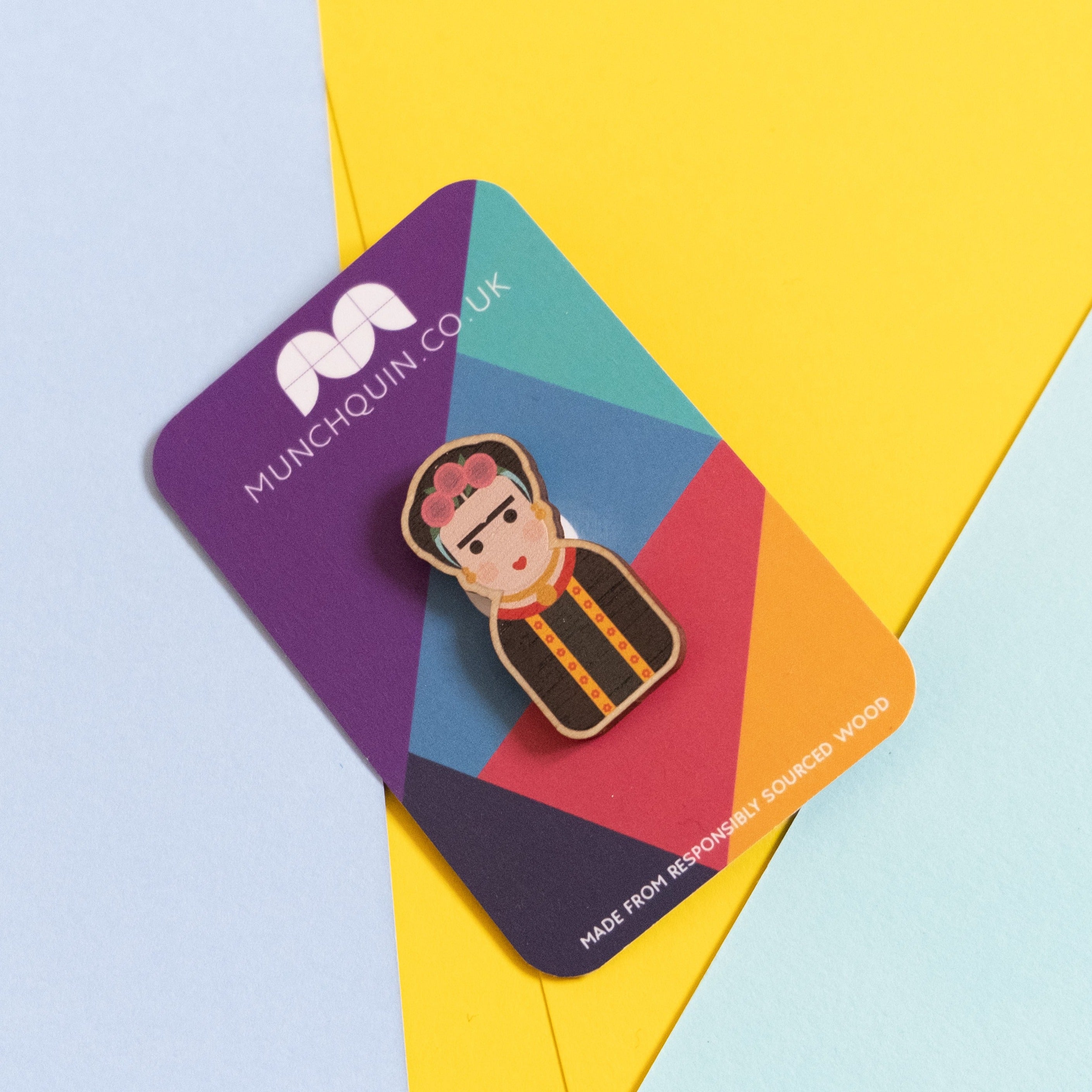 Frida Khalo Wooden Pin Badge/ Brooch - Munchquin (Last Available)