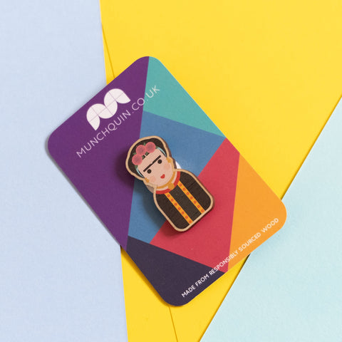Frida Khalo Wooden Pin Badge/ Brooch - Munchquin (Last Available)