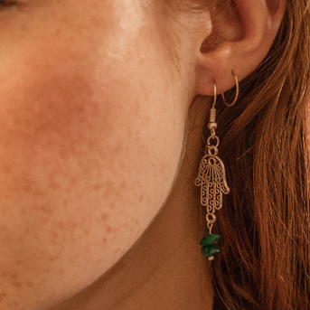 Sterling Silver Hook & Hamsa Hand Malachite Semi Precious Stone Earrings - Xander Kostroma (Last Available)
