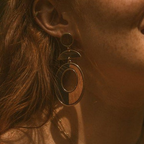 Geometric Half Moon Wood Drop Earrings - Xander Kostroma (Last Available)