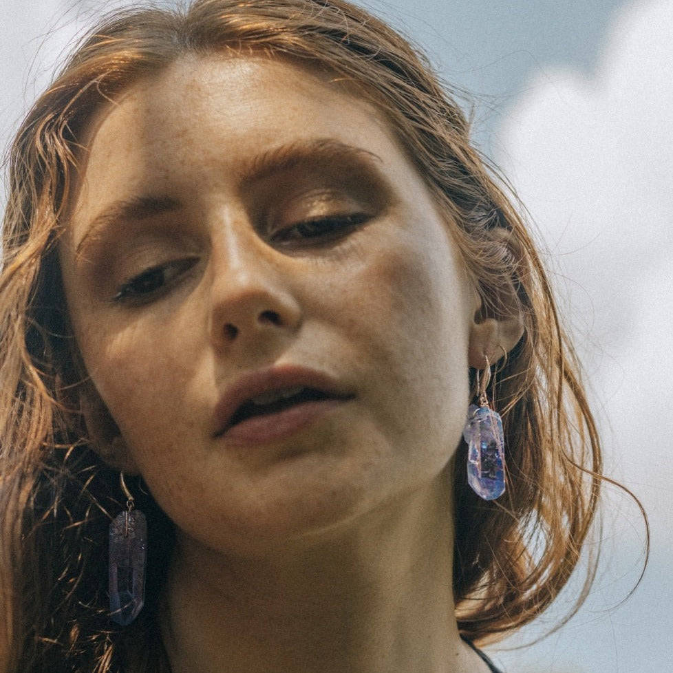 925 Sterling Silver & Raw Cut Purple Agate Crystal Earrings - Xander Kostroma (Last Available)