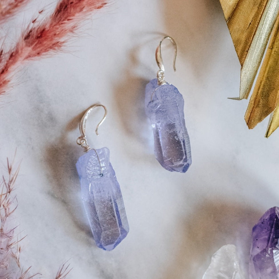 925 Sterling Silver & Raw Cut Purple Agate Crystal Earrings - Xander Kostroma (Last Available)