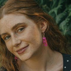 925 Sterling Silver & Raw Cut Pink Agate Crystal Earrings - Xander Kostroma (Last Available)
